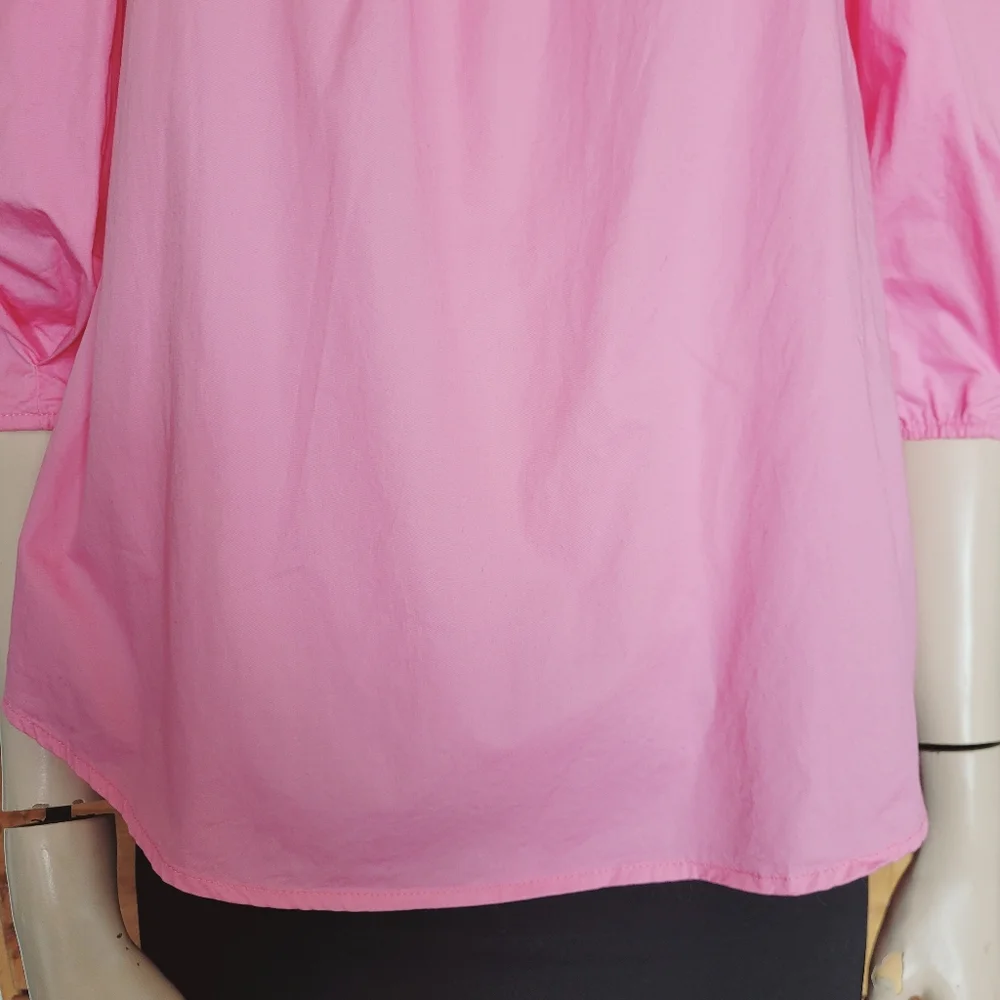 Smocked Peasant Blouse With Puff Sleeves Cotton Pink Small Cottagecore - Picture 7 of 14